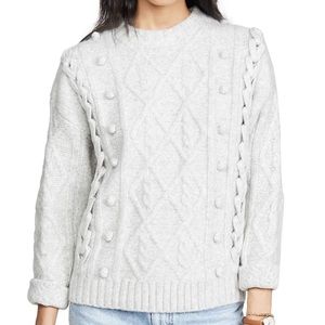 Line & Dot Gray Chunky Cable Knit Mila Pom Sweater